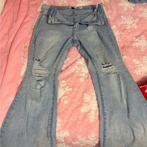 Refuge Light Blue Distressed Flare Jeans